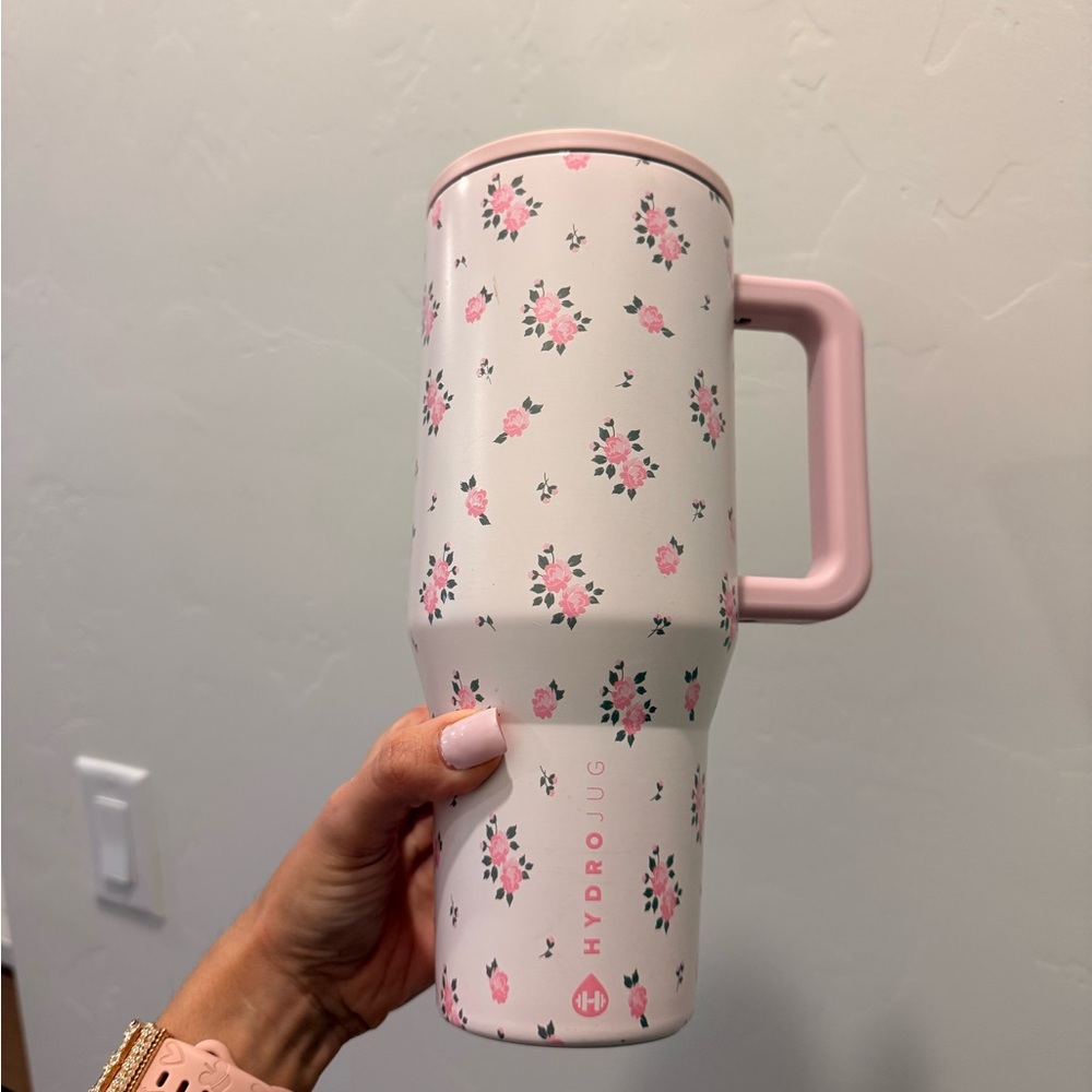HydroJug Pink Floral Travel Tumbler with Pink Handle